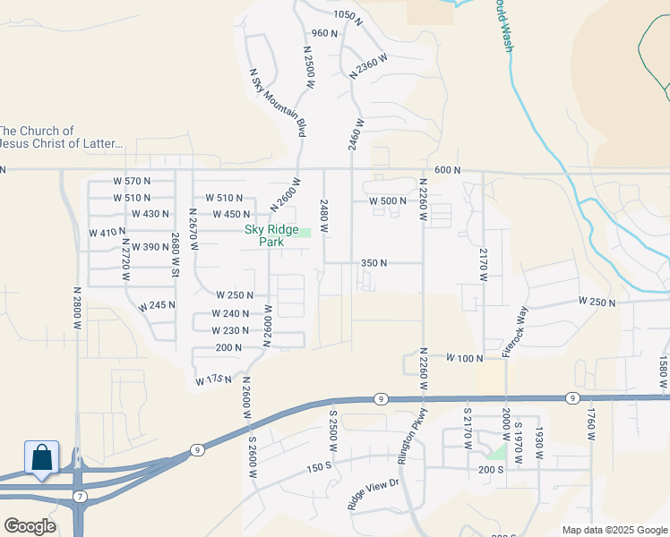 map of restaurants, bars, coffee shops, grocery stores, and more near 387 2480 West in Hurricane