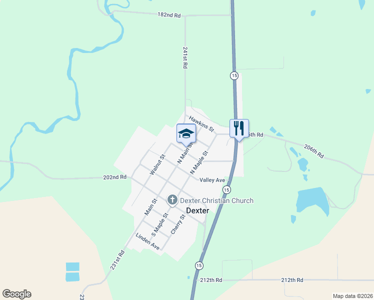 map of restaurants, bars, coffee shops, grocery stores, and more near 301-399 North Main Street in Dexter