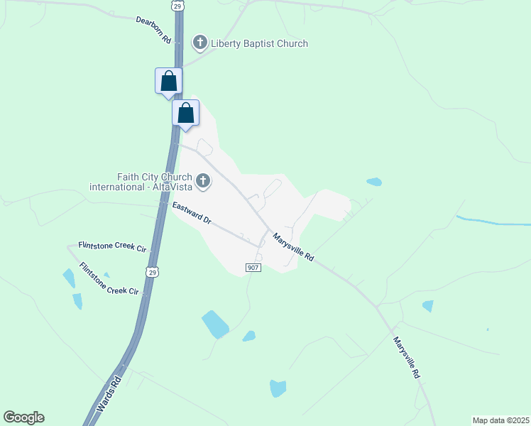 map of restaurants, bars, coffee shops, grocery stores, and more near 384 Marysville Road in Altavista
