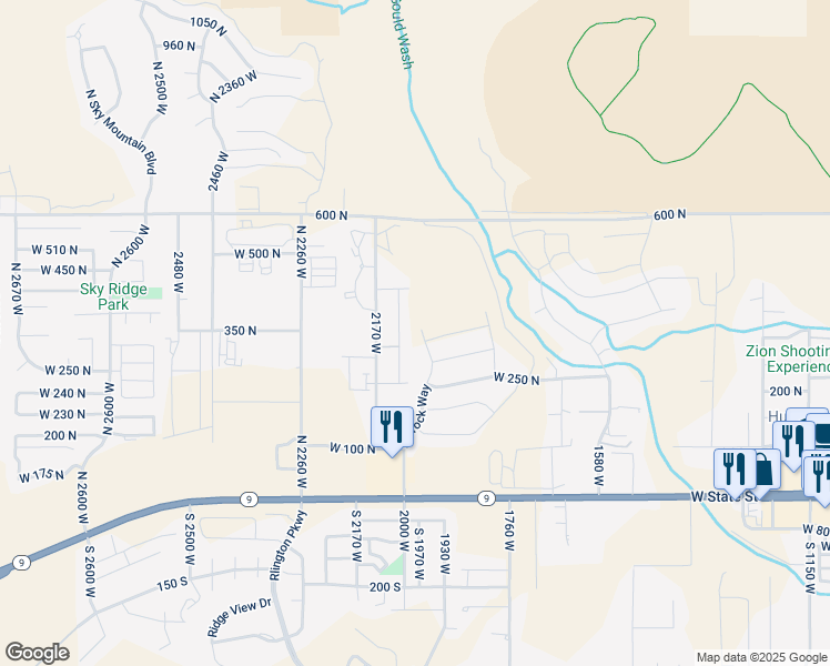 map of restaurants, bars, coffee shops, grocery stores, and more near 369 Firerock Way in Hurricane