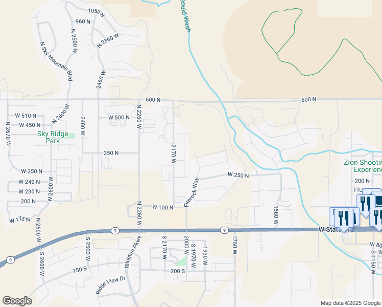 map of restaurants, bars, coffee shops, grocery stores, and more near 369 Firerock Way in Hurricane