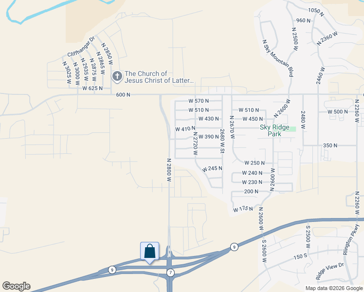 map of restaurants, bars, coffee shops, grocery stores, and more near 2762 West 310 North in Hurricane