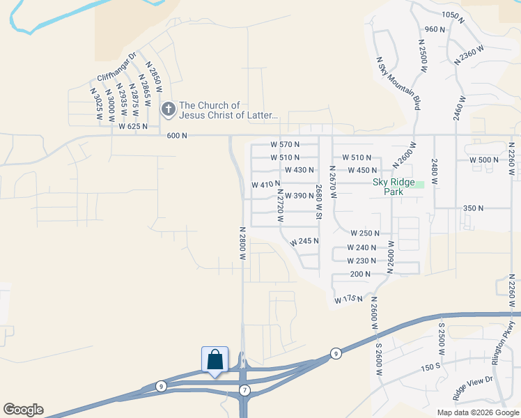map of restaurants, bars, coffee shops, grocery stores, and more near 2762 West 310 North in Hurricane