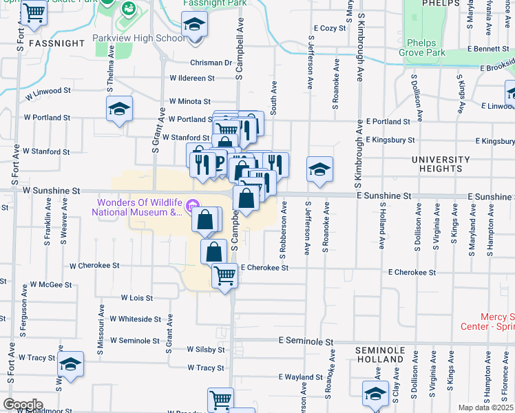 map of restaurants, bars, coffee shops, grocery stores, and more near in Springfield