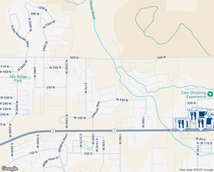 map of restaurants, bars, coffee shops, grocery stores, and more near 1878 West 350 North in Hurricane