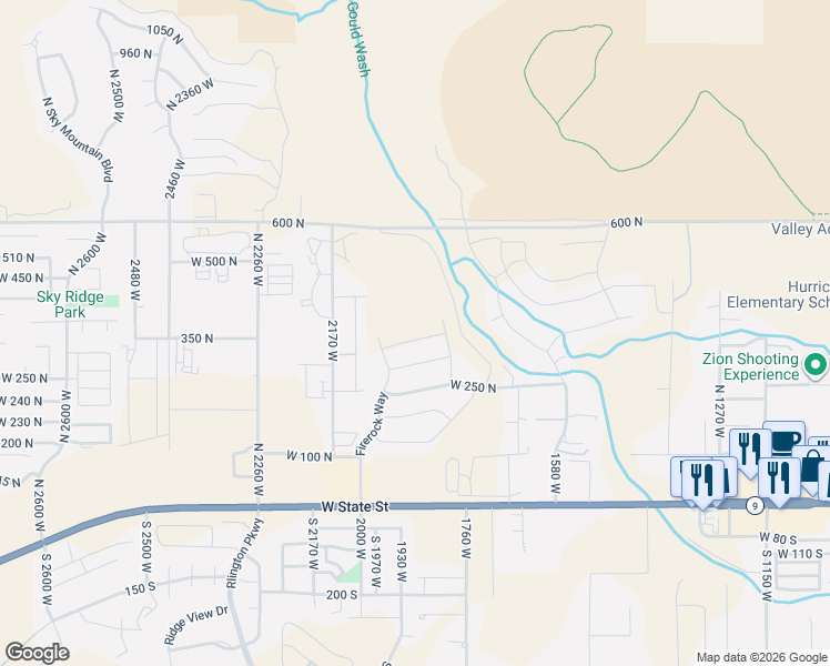map of restaurants, bars, coffee shops, grocery stores, and more near 1860 West 350 North in Hurricane