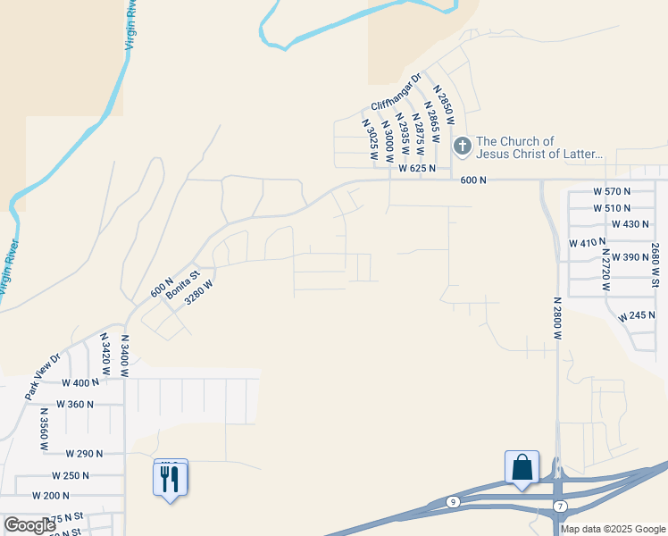 map of restaurants, bars, coffee shops, grocery stores, and more near North 520 West in Hurricane