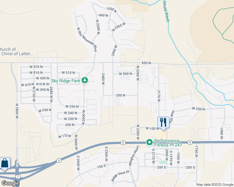 map of restaurants, bars, coffee shops, grocery stores, and more near 2430 350 North in Hurricane