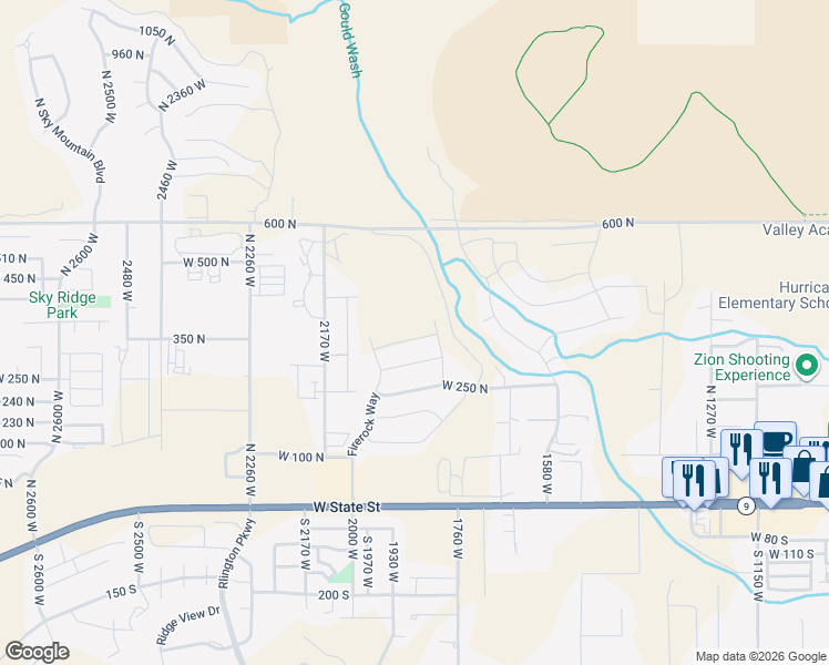 map of restaurants, bars, coffee shops, grocery stores, and more near 1858 West 350 North in Hurricane