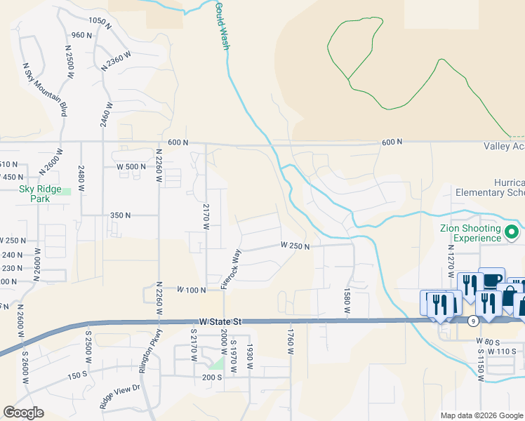 map of restaurants, bars, coffee shops, grocery stores, and more near 1858 West 350 North in Hurricane