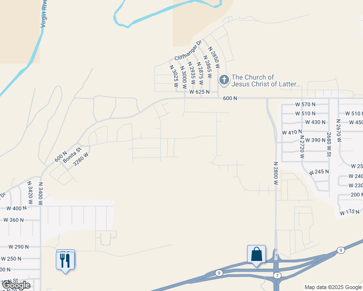 map of restaurants, bars, coffee shops, grocery stores, and more near 517 North 3010 West in Hurricane