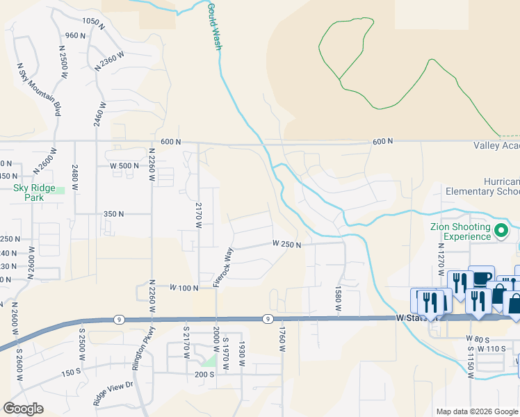 map of restaurants, bars, coffee shops, grocery stores, and more near 1820 West 350 North in Hurricane