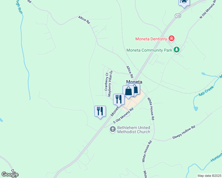 map of restaurants, bars, coffee shops, grocery stores, and more near 1046 Haymore Drive in Moneta