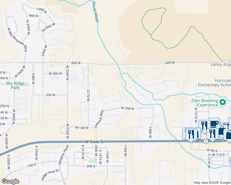 map of restaurants, bars, coffee shops, grocery stores, and more near 1840 West 350 North in Hurricane