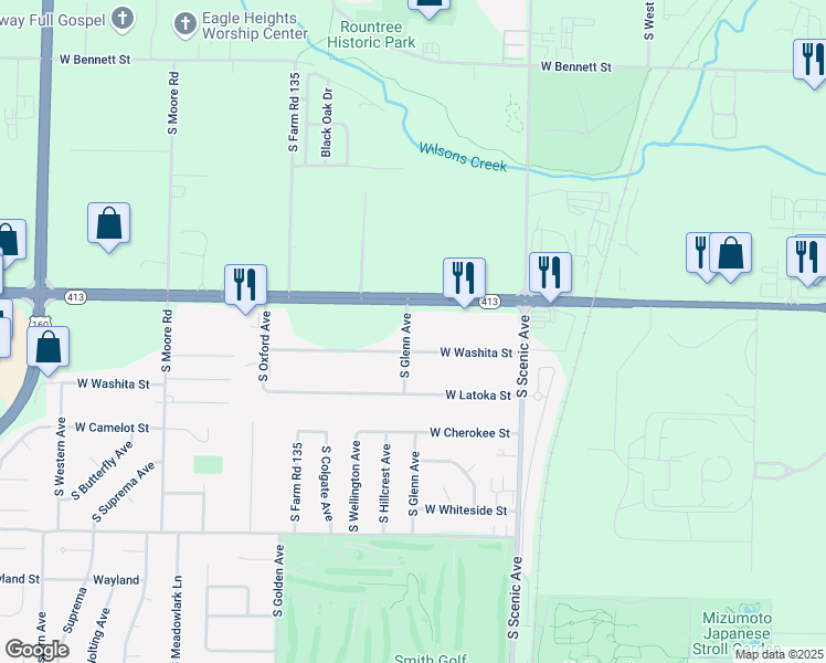 map of restaurants, bars, coffee shops, grocery stores, and more near 1832 South Glenn Avenue in Springfield