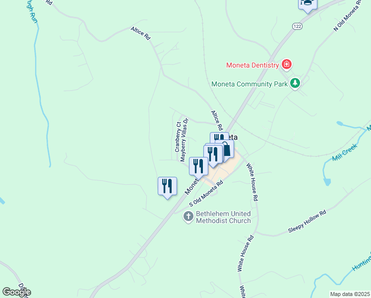map of restaurants, bars, coffee shops, grocery stores, and more near 1046 Haymore Drive in Moneta