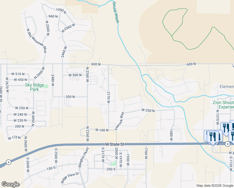 map of restaurants, bars, coffee shops, grocery stores, and more near 372 North 2020 West in Hurricane