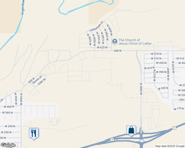 map of restaurants, bars, coffee shops, grocery stores, and more near 517 North 3010 West in Hurricane