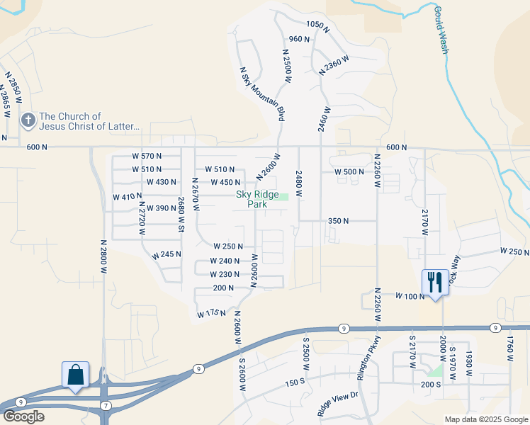 map of restaurants, bars, coffee shops, grocery stores, and more near 301 North 2560 West in Hurricane