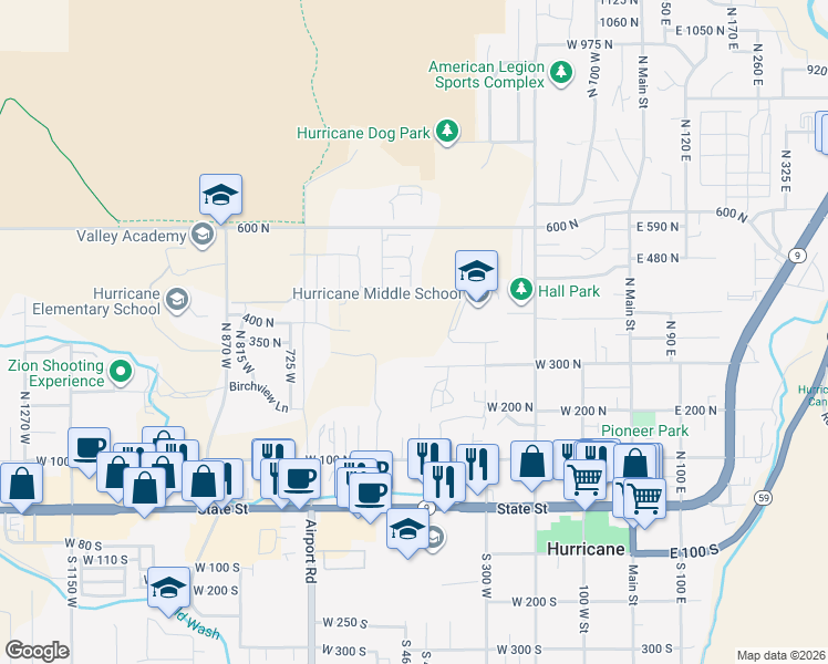 map of restaurants, bars, coffee shops, grocery stores, and more near in Hurricane