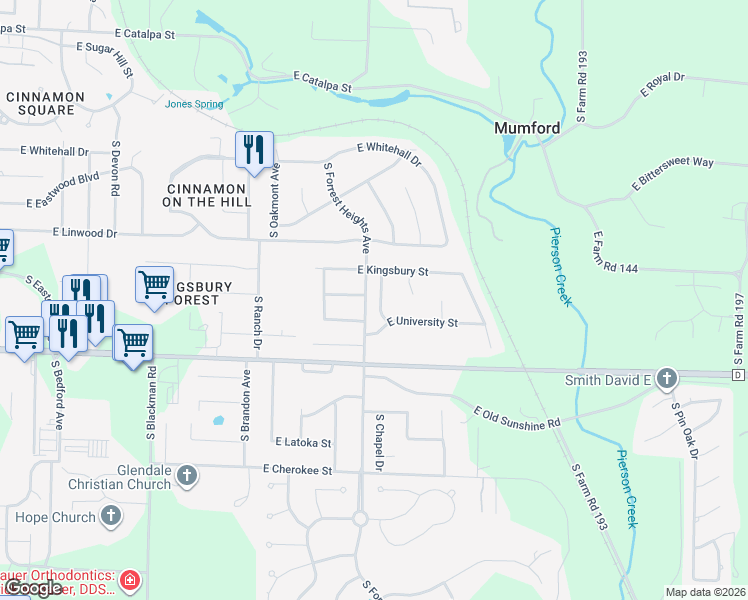 map of restaurants, bars, coffee shops, grocery stores, and more near 1667 South Chapel Drive in Springfield