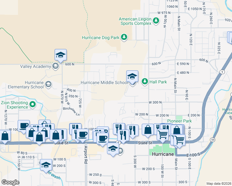 map of restaurants, bars, coffee shops, grocery stores, and more near in Hurricane