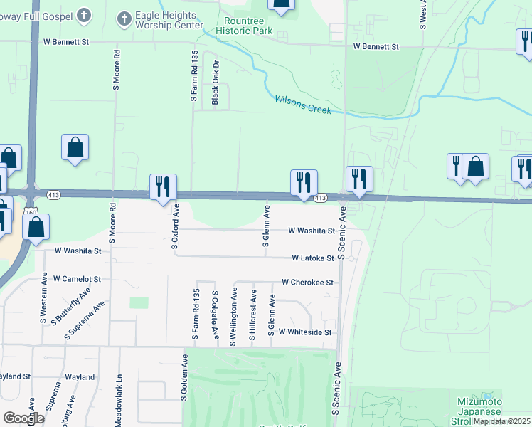 map of restaurants, bars, coffee shops, grocery stores, and more near 1832 South Glenn Avenue in Springfield