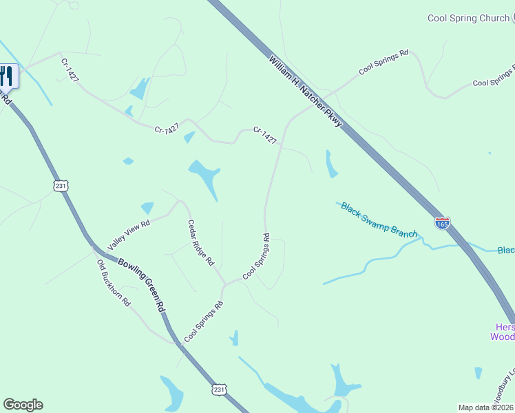 map of restaurants, bars, coffee shops, grocery stores, and more near Cool Springs Road in Morgantown