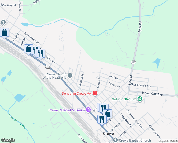 map of restaurants, bars, coffee shops, grocery stores, and more near 304 Stratton Street in Crewe