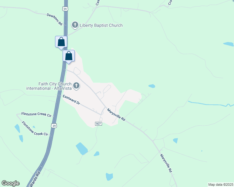 map of restaurants, bars, coffee shops, grocery stores, and more near 144 Courtney Terrace in Altavista