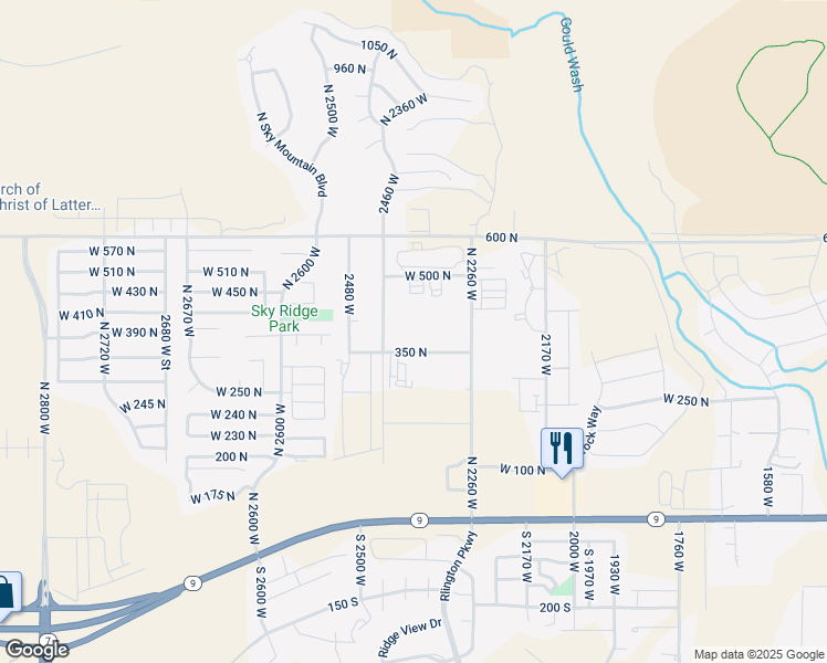 map of restaurants, bars, coffee shops, grocery stores, and more near 2430 350 North in Hurricane