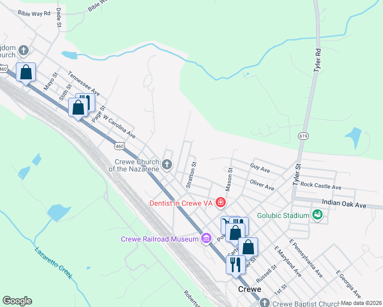 map of restaurants, bars, coffee shops, grocery stores, and more near 304 Stratton Street in Crewe