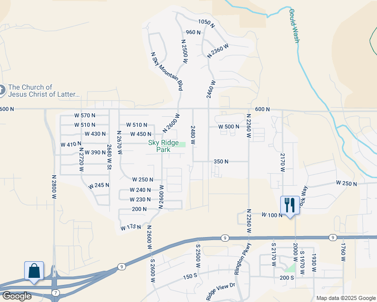 map of restaurants, bars, coffee shops, grocery stores, and more near 400 North 2480 West in Hurricane