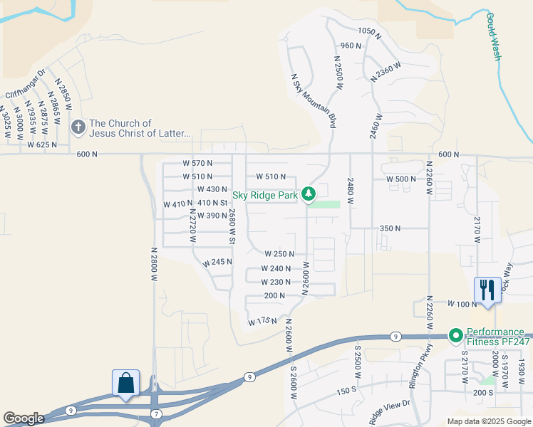 map of restaurants, bars, coffee shops, grocery stores, and more near 2129 West 320 North in Hurricane