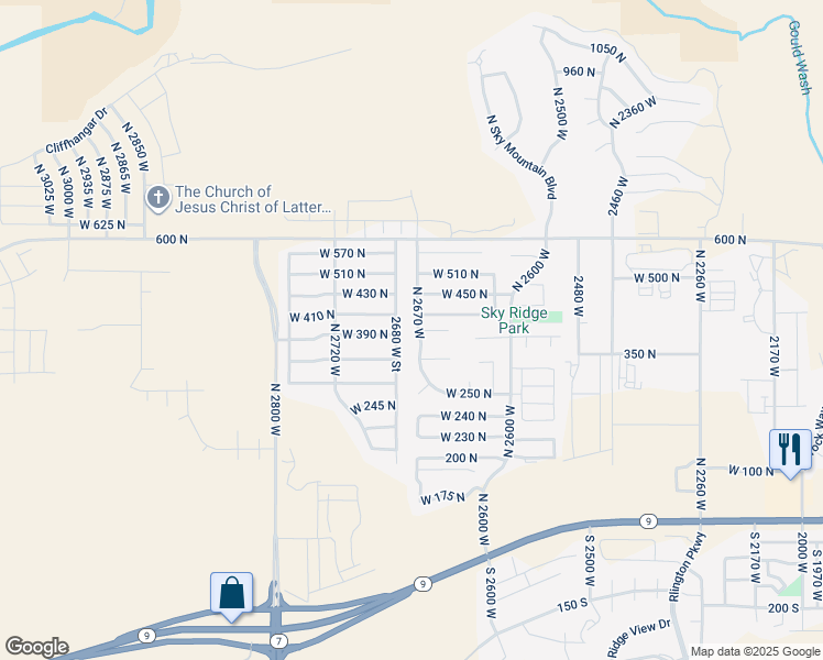 map of restaurants, bars, coffee shops, grocery stores, and more near 339 North 2670 West in Hurricane