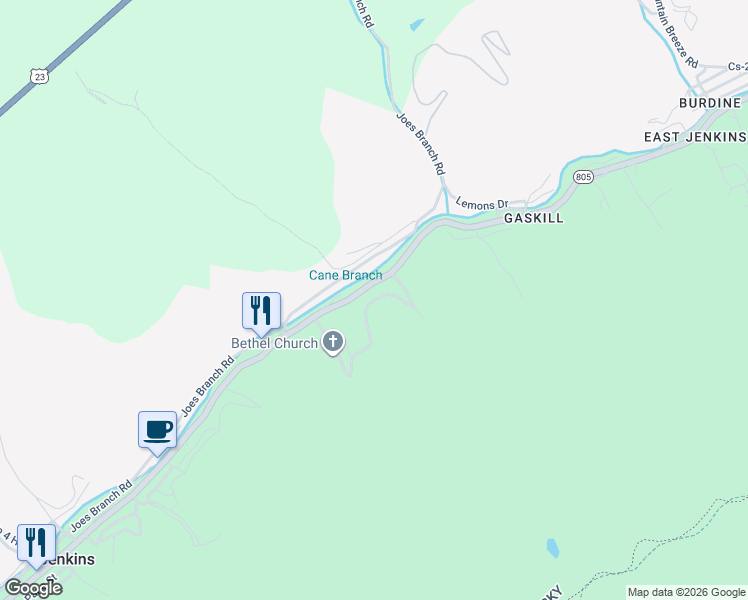 map of restaurants, bars, coffee shops, grocery stores, and more near 109 Forest Hill Circle in Jenkins