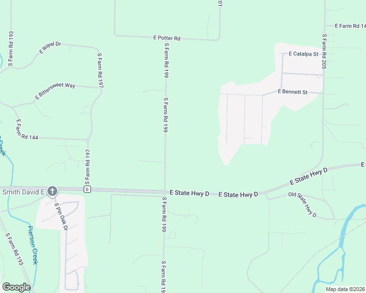 map of restaurants, bars, coffee shops, grocery stores, and more near 1708 South Farm Road 199 in Springfield