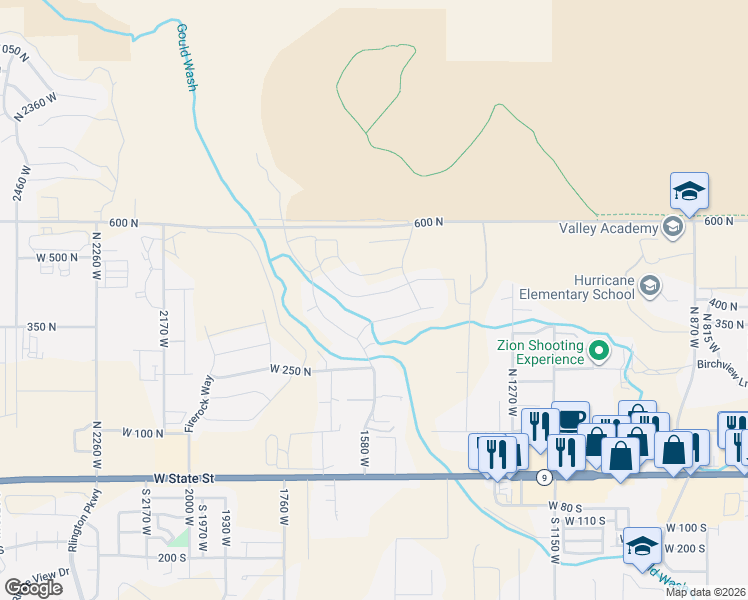 map of restaurants, bars, coffee shops, grocery stores, and more near 1489 West 460 North in Hurricane