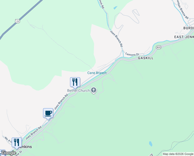 map of restaurants, bars, coffee shops, grocery stores, and more near 109-177 Forest Hill Circle in Jenkins