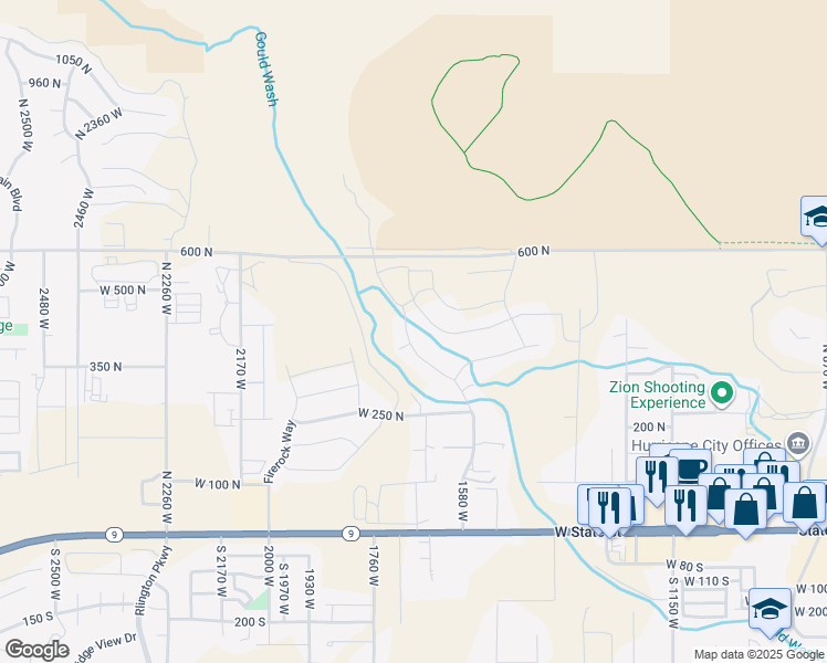 map of restaurants, bars, coffee shops, grocery stores, and more near 410 North 1580 West in Hurricane
