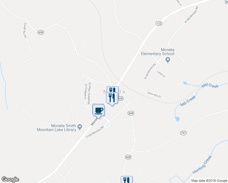 map of restaurants, bars, coffee shops, grocery stores, and more near in Moneta