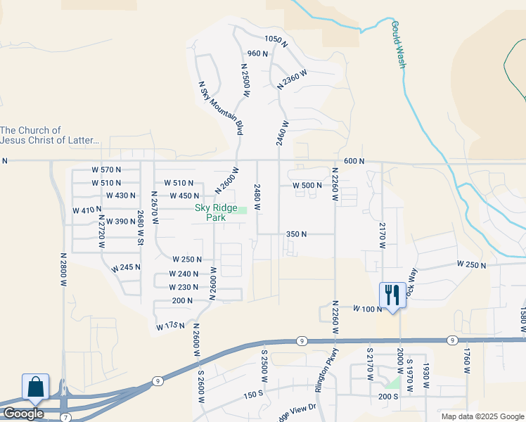 map of restaurants, bars, coffee shops, grocery stores, and more near 435 2480 West in Hurricane
