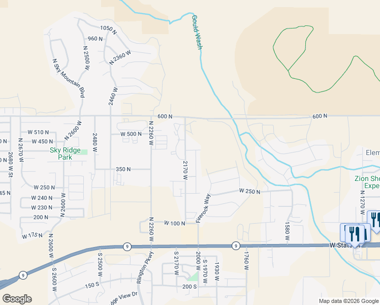 map of restaurants, bars, coffee shops, grocery stores, and more near 2101 W 440 N in Hurricane
