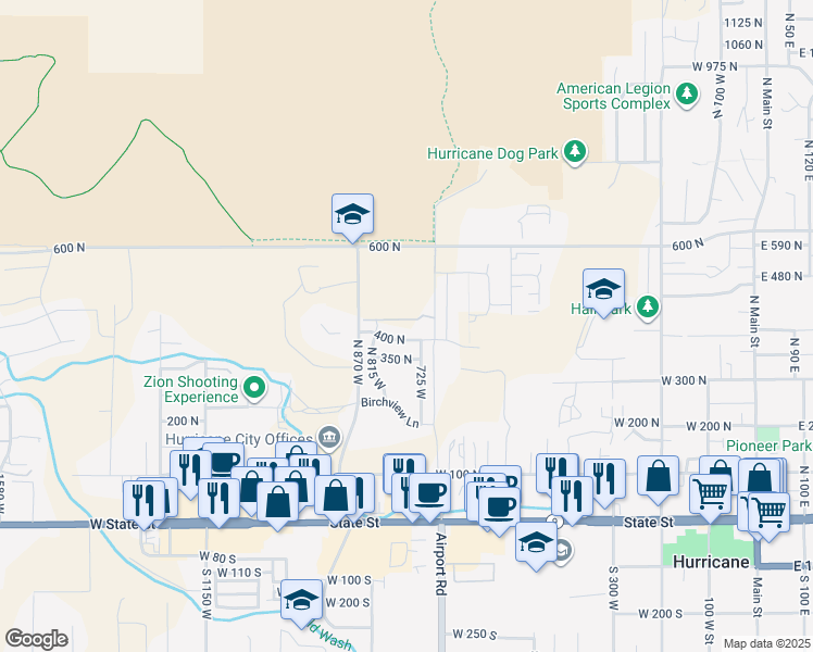 map of restaurants, bars, coffee shops, grocery stores, and more near 779 West 430 North in Hurricane