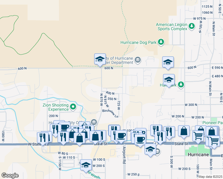 map of restaurants, bars, coffee shops, grocery stores, and more near 791 West 430 North in Hurricane