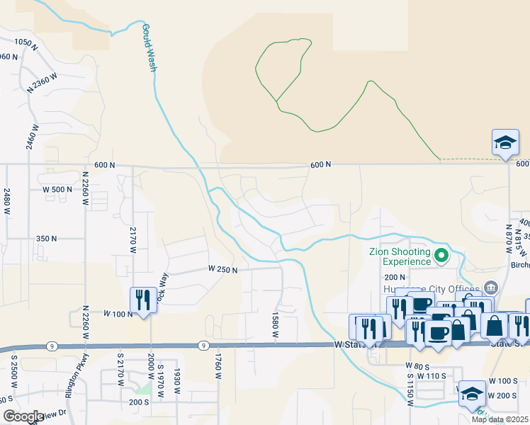 map of restaurants, bars, coffee shops, grocery stores, and more near 1698 West 250 North in Hurricane