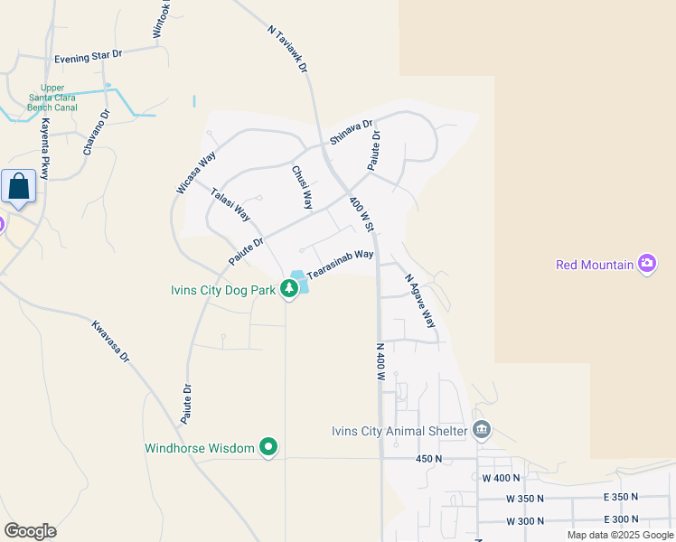 map of restaurants, bars, coffee shops, grocery stores, and more near 497 Tearasinab Way in Ivins