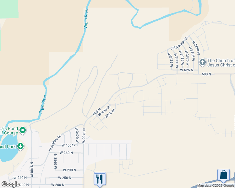 map of restaurants, bars, coffee shops, grocery stores, and more near 3270 West Palomar in Hurricane