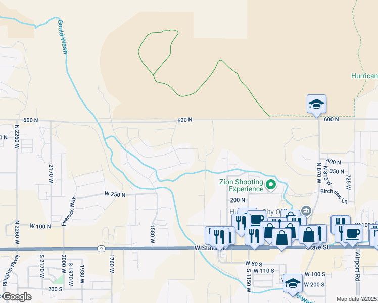 map of restaurants, bars, coffee shops, grocery stores, and more near 1419 West 460 North in Hurricane