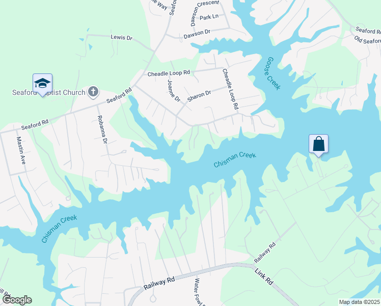 map of restaurants, bars, coffee shops, grocery stores, and more near 208 Cheadle Loop Road in Seaford